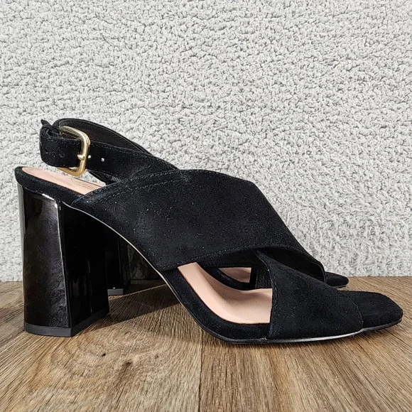 Kate‎ Spade New York Size 7 Black Suede Slingback Block Heel Dress Sandals