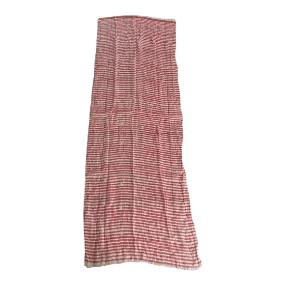 See Design Scarf Womens OS Pink White Striped 100% Linen Wrap Shawl