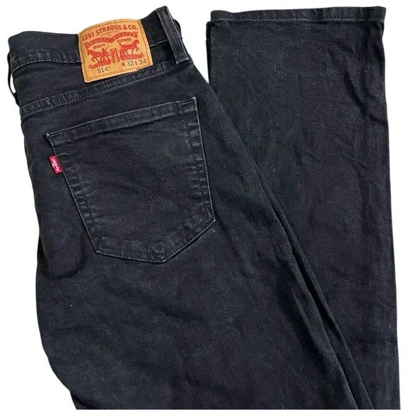 Levi’s‎ 514 Straight Fit Black Jeans Mens 32x34 Stretch Denim Classic 00514-0730