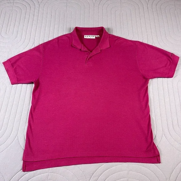 Vintage Levi's Polo Shirt Mens XL Magenta Pink Single Stitch Embroidered