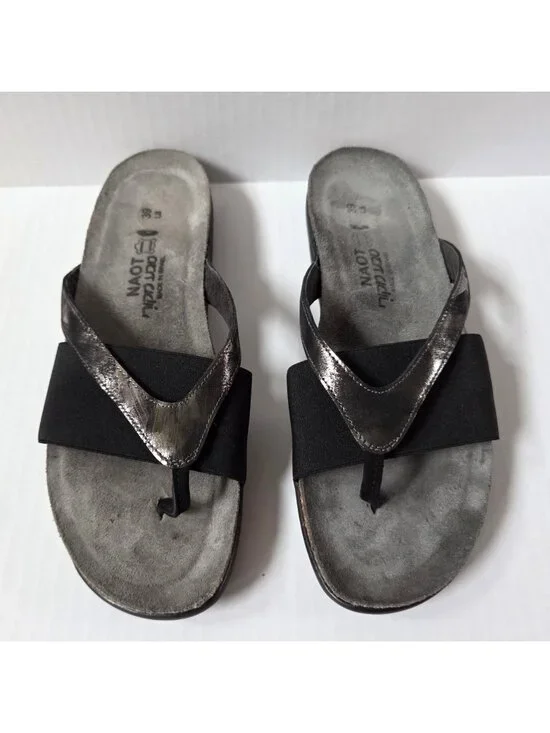 Naot Sandals Womens 39 / 8 Metallic Black Leather Penelope Comfort Flip Flop