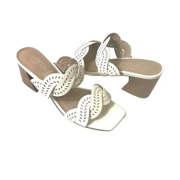 Joie Slip On Strap Comfort Sandal Ivory Cutout Faux Leather Womens 6.5M Mid Heel