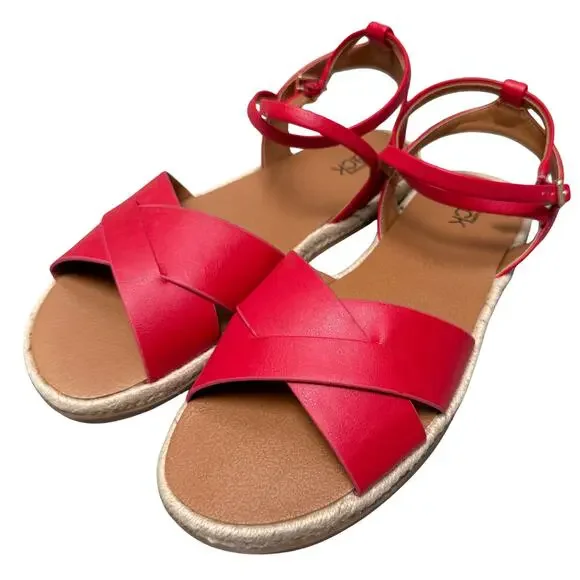 Nordstrom Rack Red Espadrille Criss Cross Sandals Size 7.5 Colorful Resortwear