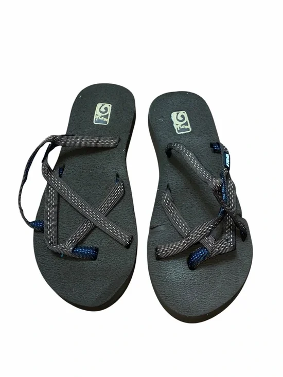 Teva Olowahu Flip Flop Sandals Women’s 9 Black Blue Strappy Comfort