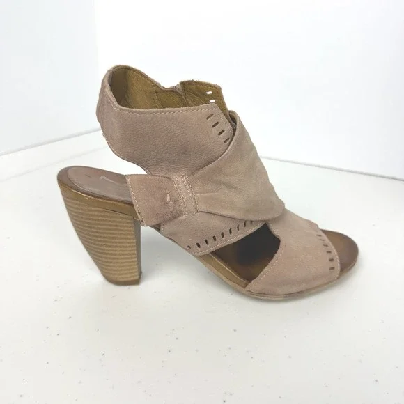 Miz Moos Taupe Leather Peep Toe Slingback Block Heel‎ Sandals Womens Size 39
