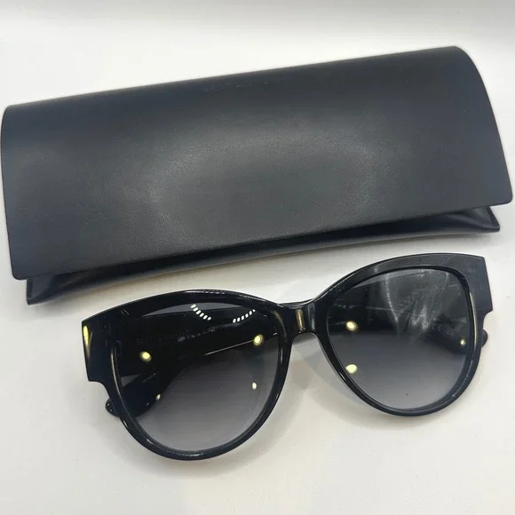 Saint Laurent SL M3 001 Black Cat Eye Sunglasses YSL Monogram Logo Italy Case