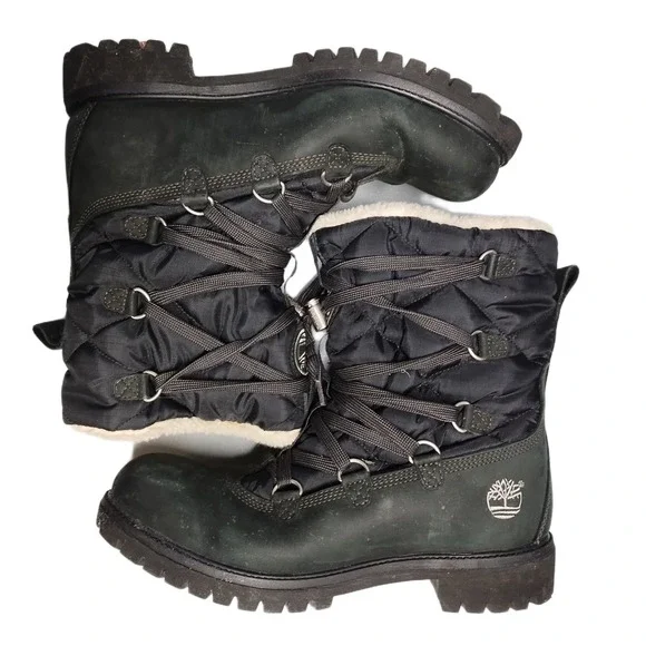Timberland Insulated Water Resistant‎ Boots Mens US 10.5M Black Faux Fur Lined