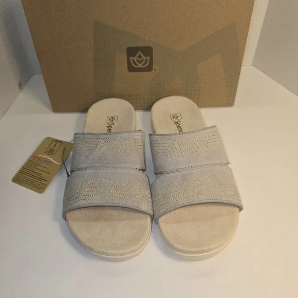 Spenco Twilight Ellie Women's Comfort Slide‎ Sandal Light Gray/Gold 8.5 B
