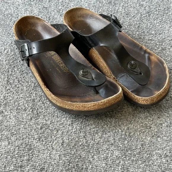 Birkenstock Gizeh Sandals Shoes Womens‎ Size 8 Black Leather Thong Flat Comfort