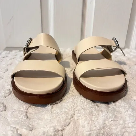Madewell Dee Double Strap Cream Leather Chunky Sandals Size 9 Boho Hippie