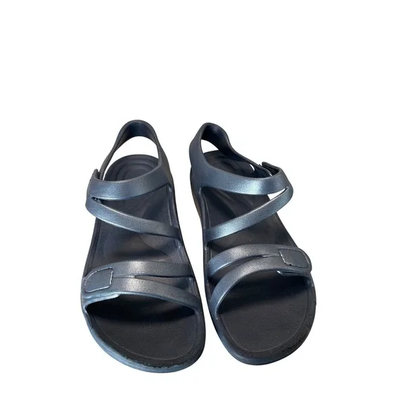 Aetrex Jillian Sport Sandals Metallic Navy Blue Orthotic Arch Support Womens 7