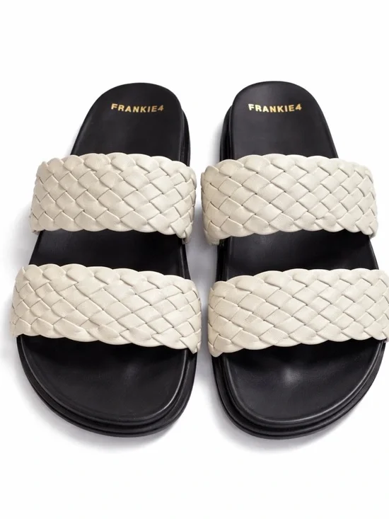 $450 Frankie4 Bone Weave Braided Double-Strap Slide Sandals NWT