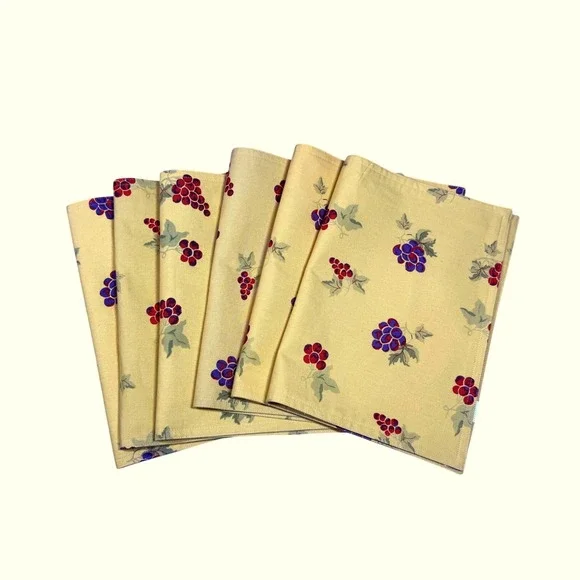 Noble Excellence Set of 6 Cloth Golden Yellow Placemats Grapes Fall Harvest‎ New