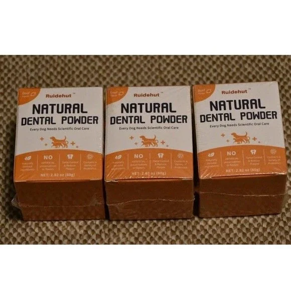 Ruidhut Natural Dental Powder for Dogs Beef Flavor 3-Pack Tartar Plaque Breath