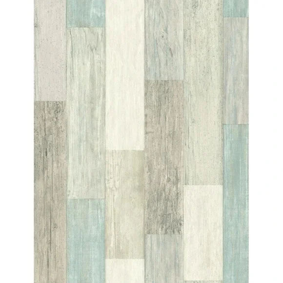 Roommates Set Coastal Blue Distressed Faux Wood Plank Peel and Stick Wallpaper