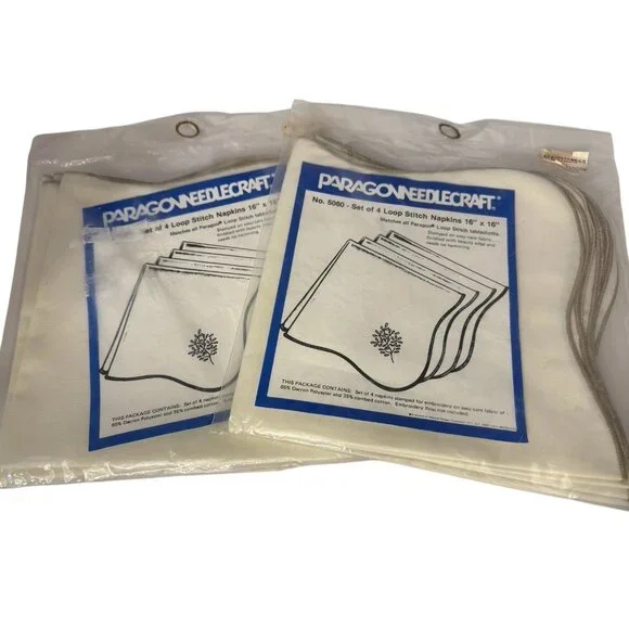VTG Paragon Needlecraft Cross Loop Stitch Table Napkins 16”x16” 2 Packs Of 4 NOS