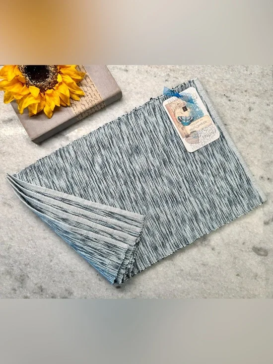 New Blue Black White Woven 100% Cotton Rectangular Placemats Set of 4 - 12”x18”
