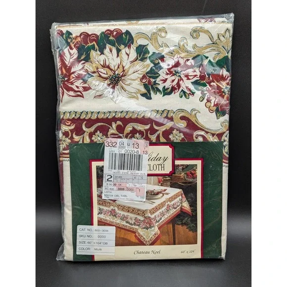 VTG NOS Holiday Christmas JCPenny Chateau Noel Tablecloth Oval 60
