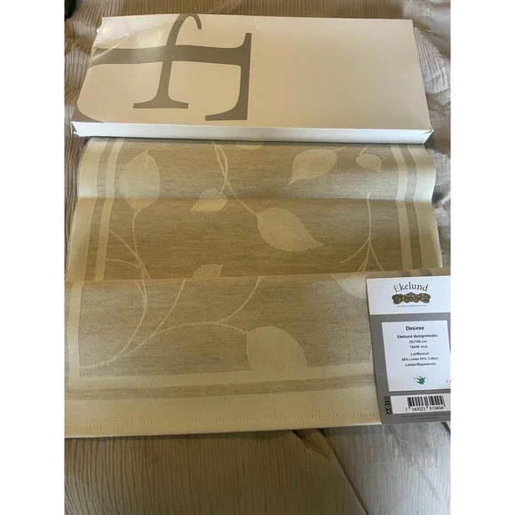 Ekelund Swedish Table Runner Linen & Cotton Beige Ivory Floral 14