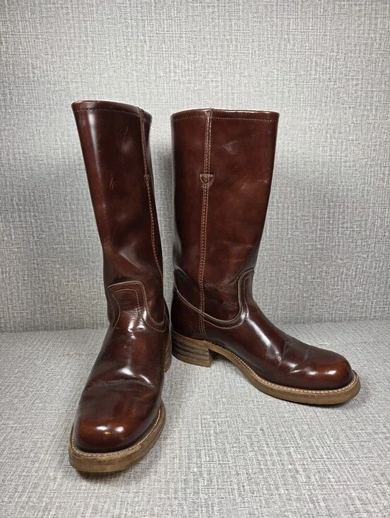 Vintage Levi's Campus Shiny Brown Leather Western Motorcycle Boots Men's 10