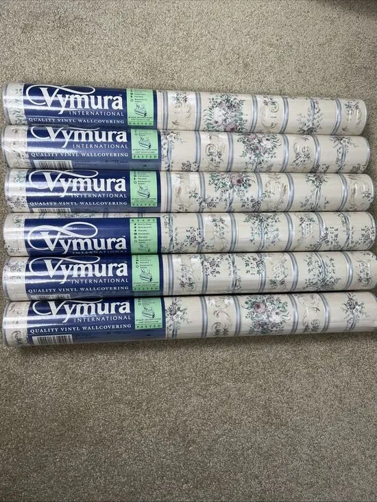VTG‎ 6 Vymura International Quality Vinyl Wallcovering 56 SQFT Floral Cottage UK