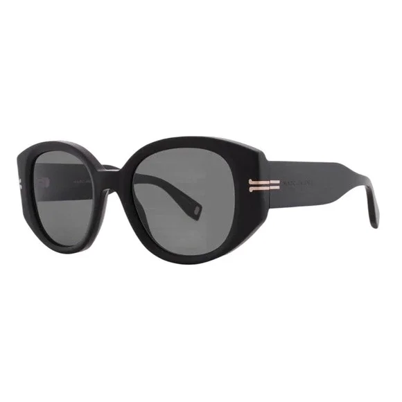 Marc Jacobs Black Oversized Round Sunglasses MARC 488/S Gold Hardware with Case