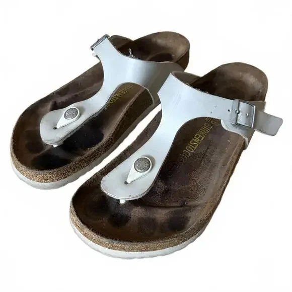 Birkenstock Gizeh Sandals Leather Thong White EU Size 38 Women 7 L7 M5