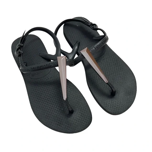 Havaianas Black Thong Rubber Essential Summer Pool Slides Sandals 35‎ / 36 4 5