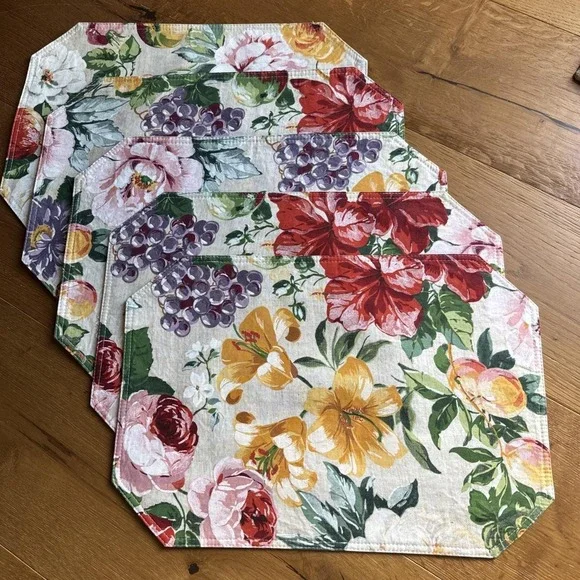 Vintage Floral Placemats Victorian Dinnerware Tableware Dining set of 4