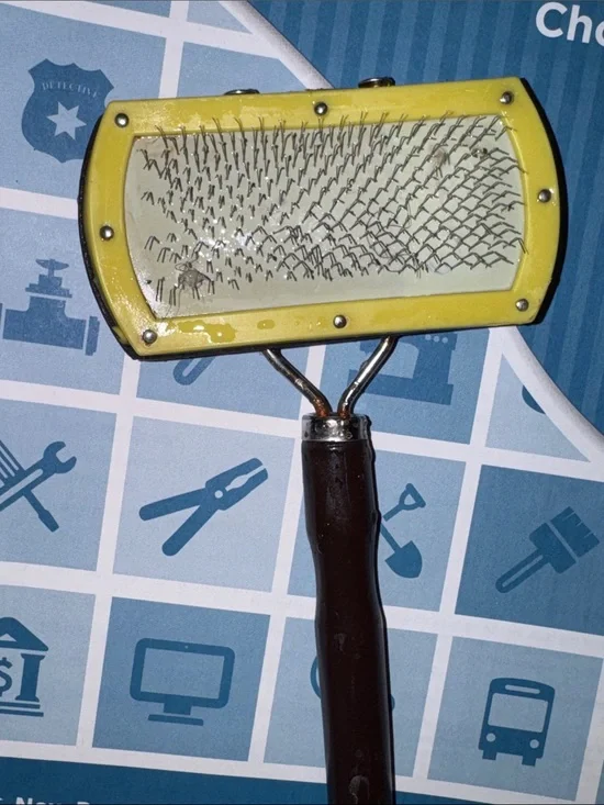 Yellow Pet Slicker Brush with Brown Handle wire small