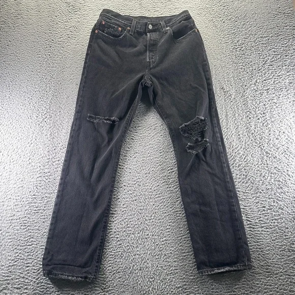 Levi's 501 Jeans Mens 28x30 Black Cotton Denim Straight Distressed Workwear