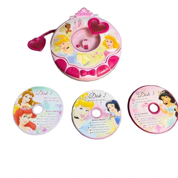 Disney Princess Musical Toy Music Player w/ 3 Discs Pink Cinderella Belle WORKS
