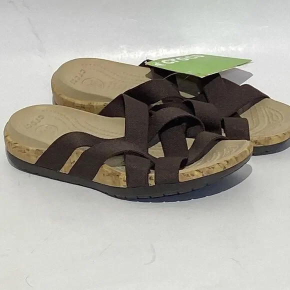Crocs Women's Brown‎ Tan Edie Strappy Stretch Criss Cross Sandal Size W6 NWT