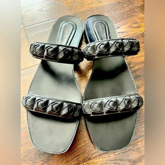 Stuart Weitzman Rosita Black Rubber Two Strap Sandals Flats‎ shoes Size 8 8.5