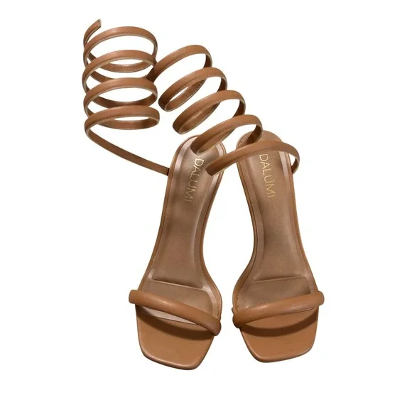 Dalumi Tan Spiral Wrap Square Toe Sandals Made in Brazil Size‎ 8 US
