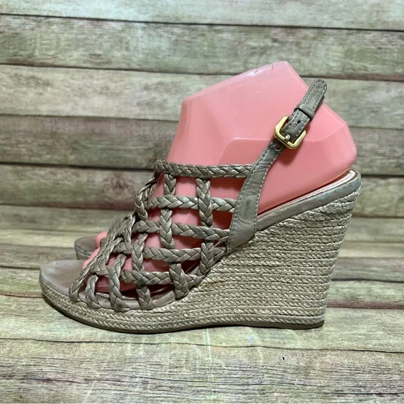 Prada Leather Braided Accent Slingback Sandals