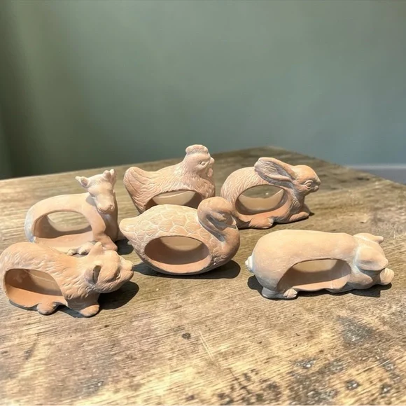 Terra Cotta‎ Animal Napkin Rings Set of 6 Farm Woodland Animals