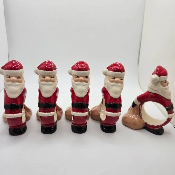 Vintage Santa Claus Ceramic Napkin Rings Set of 5 Christmas Holiday Table Decor