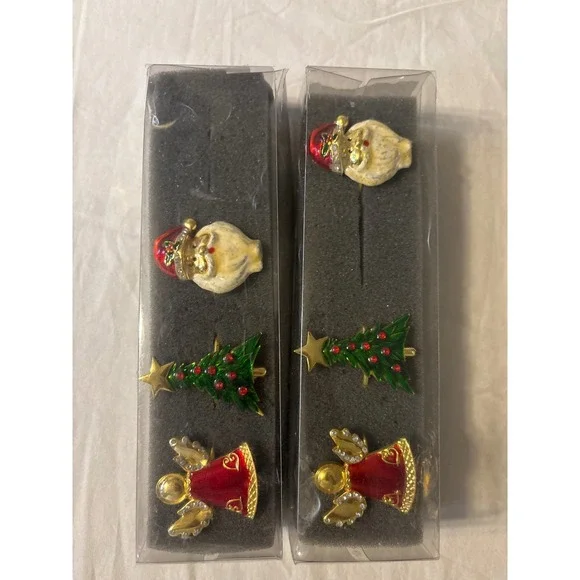 Unbranded Christmas Napkin Rings Set of 6 Multicolor New Enamel Santa Tree Angel