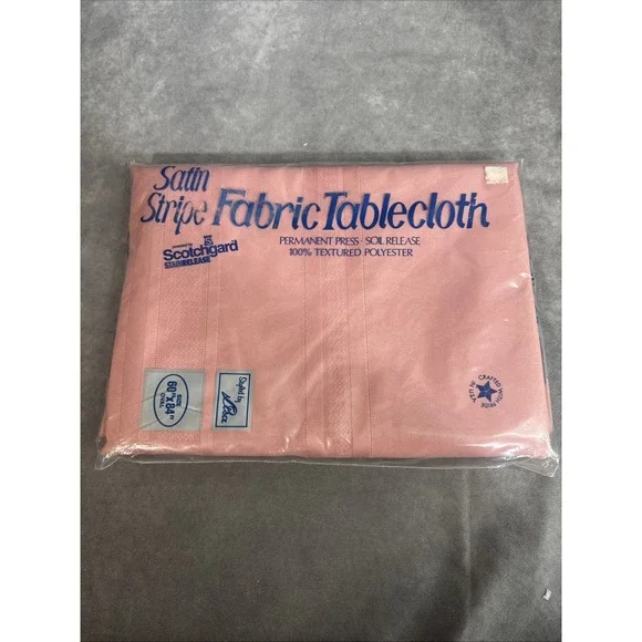 satin striped fabric tablecloth Scotchgard stain Resistant pink 60x84 Oval