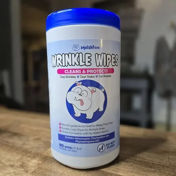 Squishface Wrinkle Wipes Dog Tear Stain Face Fold Cleaning Wipes 80 Ct NEW