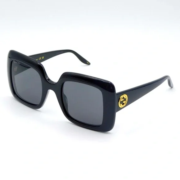 NEW GUCCI GG0896S 001 BLACK GREY SQUARE LOGO WOMEN'S SUNGLASSES FRAME 52…