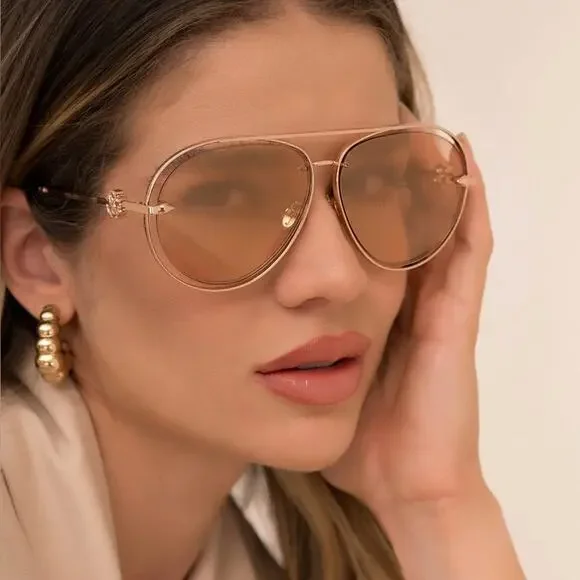 Roberto Cavalli SRC032M Rose Gold Aviator Sunglasses 300G Brown Gradient NEW