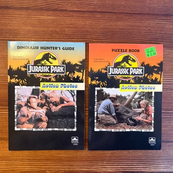 Jurassic Park Action Photos Puzzle Book & Dinosaur‎ Hunter's Guide Lot 1992