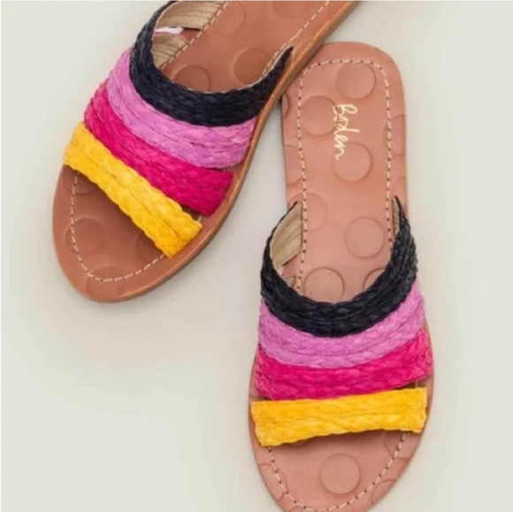 Boden Leonora Raffia Slides Woven Multicolor Black Fuchsia Yellow Pink Size 36