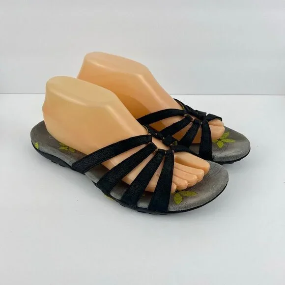 Abeo Sandals Womens 8 N‎ Farren Strappy Slides Black Leather Open Toe Floral