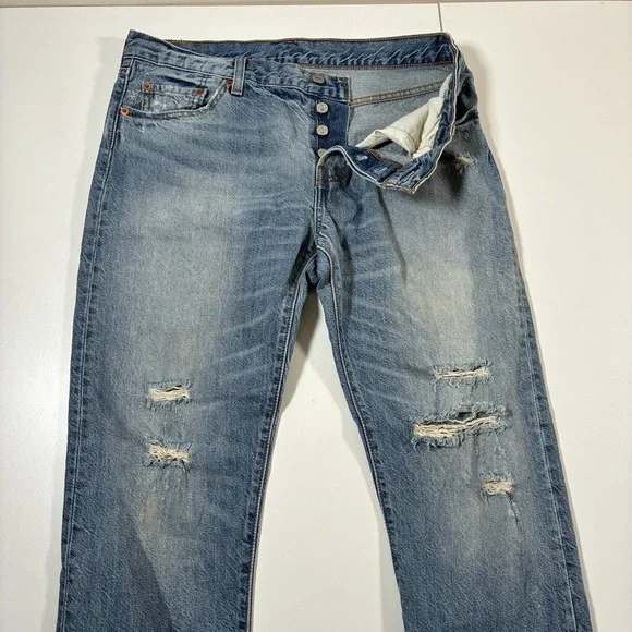 Levi's 501 CT Jeans 33x27 Blue Distressed Denim Button Fly Faded (Tag 29x32)