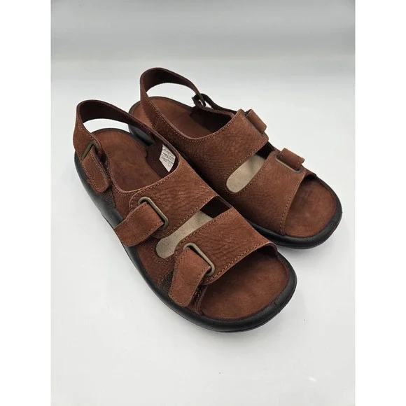 Hammacher Schlemmer Mens Size 10 (44) Brown Leather Adjustable Comfort Sandals