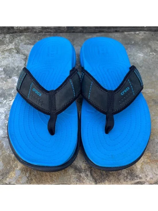 Crocs Mens Size 10 Swiftwater Wave Flip Flops Blue Black Thong Sandals Beach