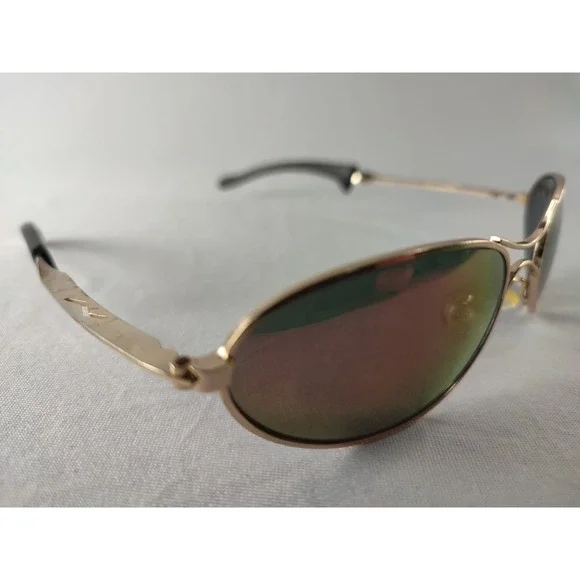 BrandX Part Fifteen Gold Mirror Wrap Sunglasses Worn Spring Hinge AS-IS